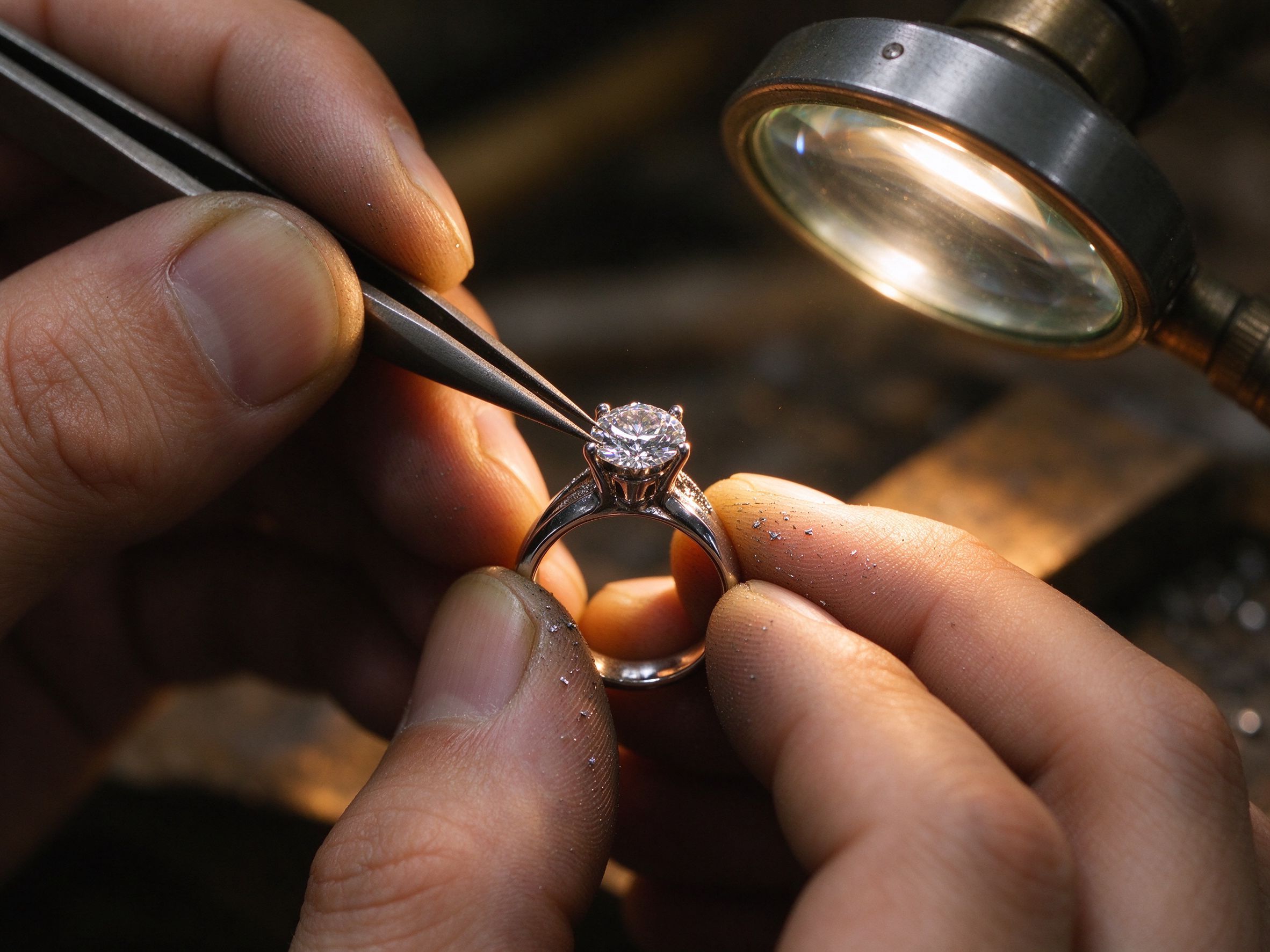 jewelry craftsman hand setting moissanite stone