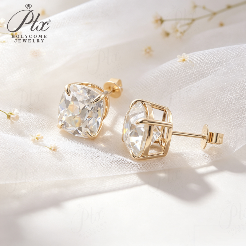 1ct Cushion Lab Grown Diamond Stud Earrings D Color VVS1 14K Gold Plated GRA - Image 10