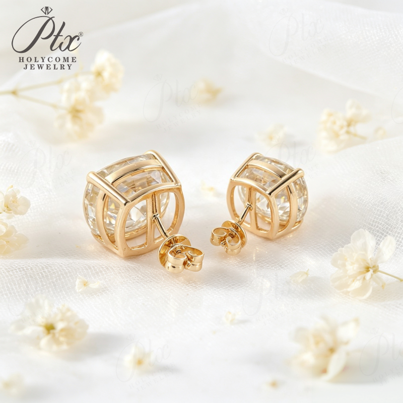 1ct Cushion Lab Grown Diamond Stud Earrings D Color VVS1 14K Gold Plated GRA - Image 12