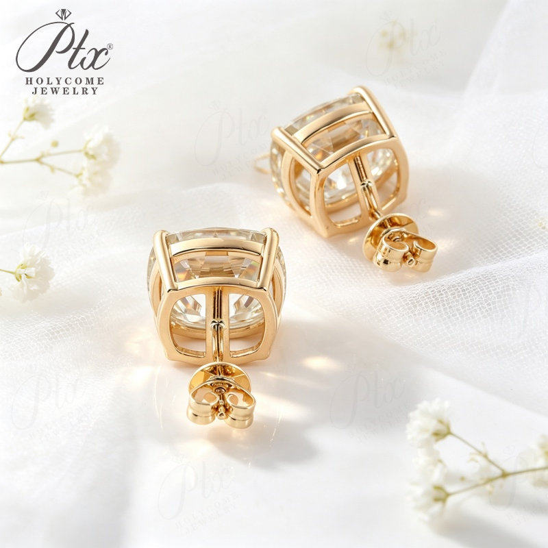 1ct Cushion Lab Grown Diamond Stud Earrings D Color VVS1 14K Gold Plated GRA - Image 13