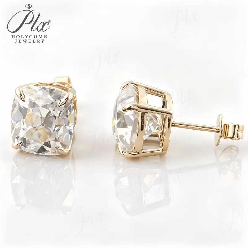 1ct Cushion Lab Grown Diamond Stud Earrings D Color VVS1 14K Gold Plated GRA - Image 2