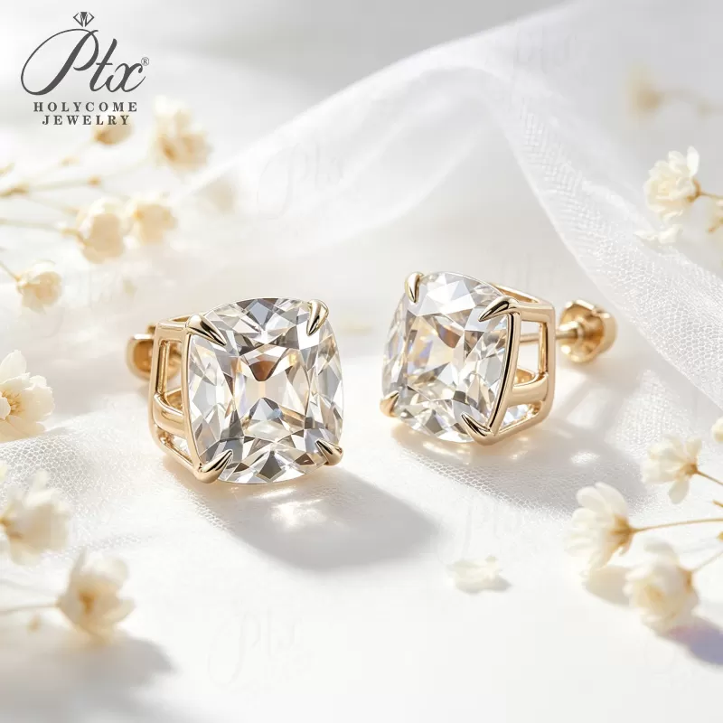 1ct Cushion Lab Grown Diamond Stud Earrings D Color VVS1 14K Gold Plated GRA - Image 3