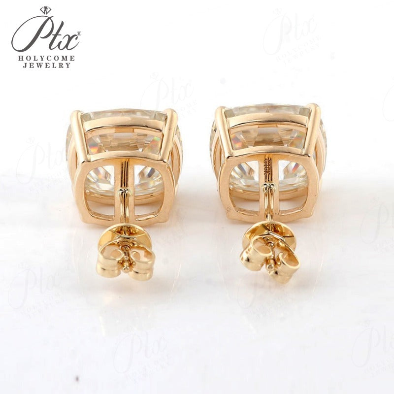 1ct Cushion Lab Grown Diamond Stud Earrings D Color VVS1 14K Gold Plated GRA - Image 4
