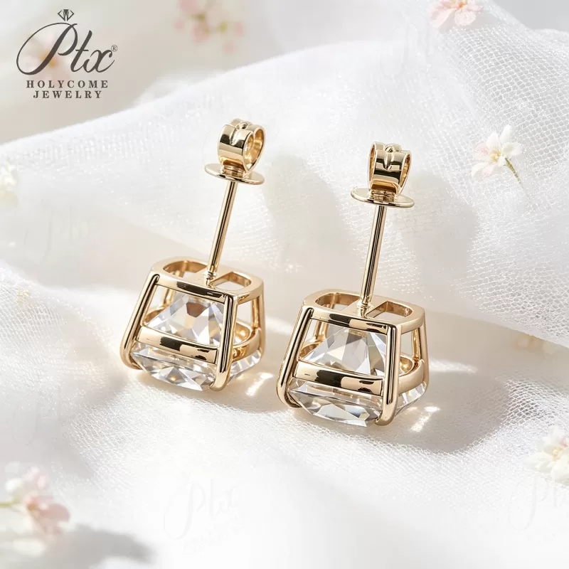 1ct Cushion Lab Grown Diamond Stud Earrings D Color VVS1 14K Gold Plated GRA - Image 5