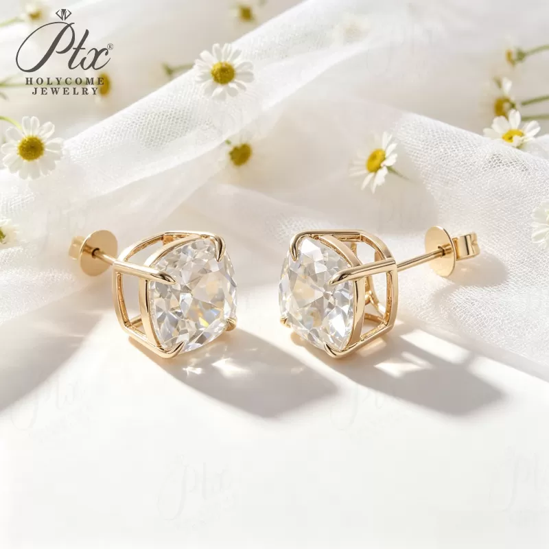 1ct Cushion Lab Grown Diamond Stud Earrings D Color VVS1 14K Gold Plated GRA - Image 6