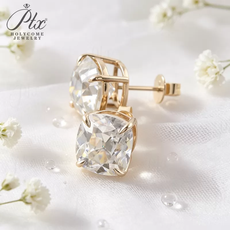1ct Cushion Lab Grown Diamond Stud Earrings D Color VVS1 14K Gold Plated GRA - Image 7