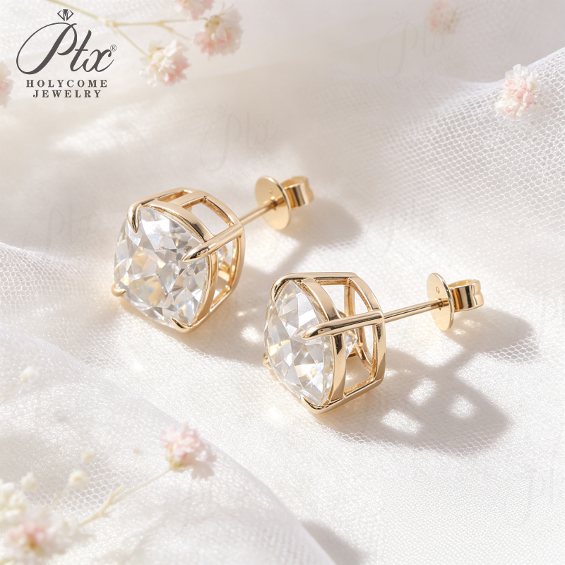 1ct Cushion Lab Grown Diamond Stud Earrings D Color VVS1 14K Gold Plated GRA - Image 9