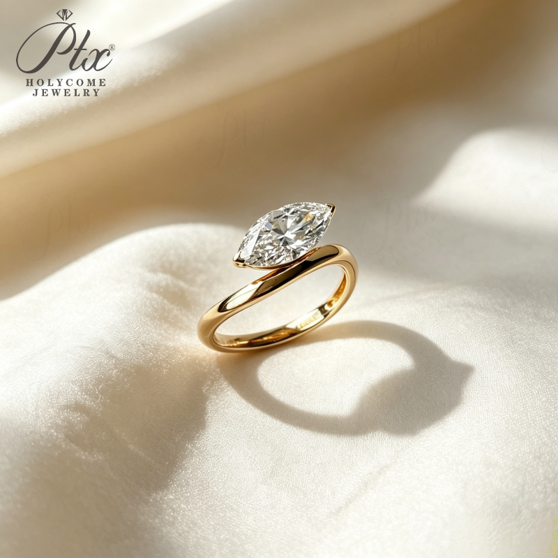 1-2ct Marquise Lab Grown Diamond Ring D Color VVS1 14K Gold Plated IGI