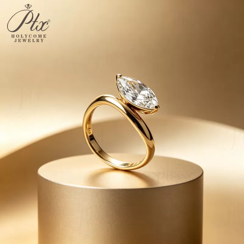 1-2ct Marquise Lab Grown Diamond Ring D Color VVS1 14K Gold Plated IGI - Image 2