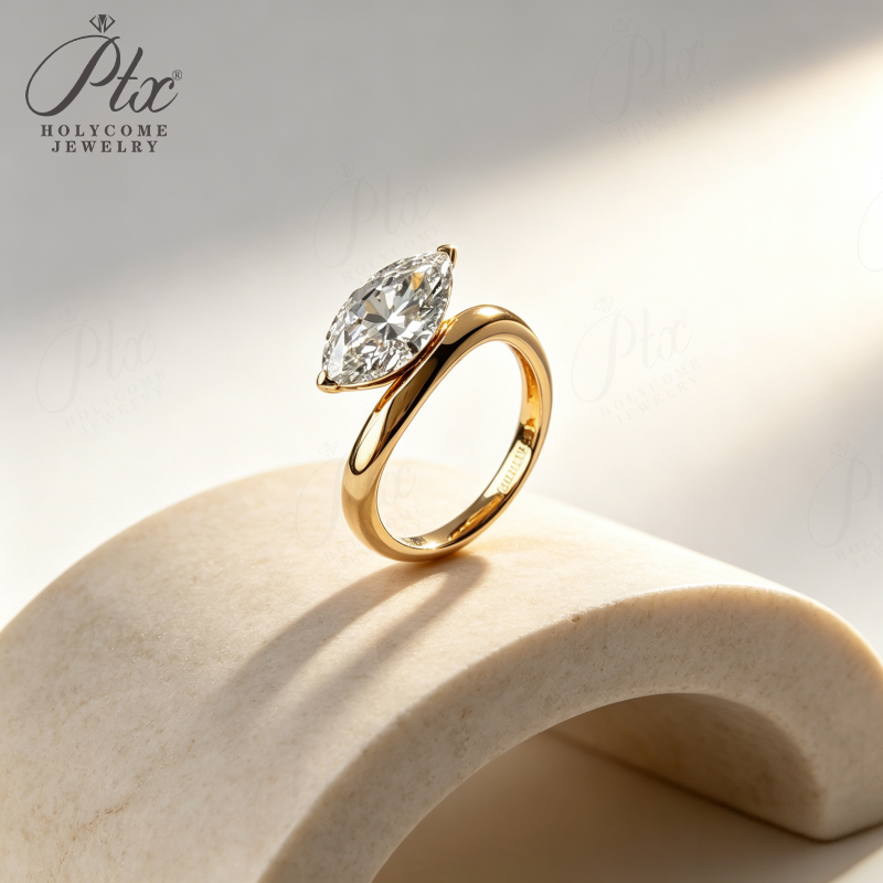 1-2ct Marquise Lab Grown Diamond Ring D Color VVS1 14K Gold Plated IGI - Image 3