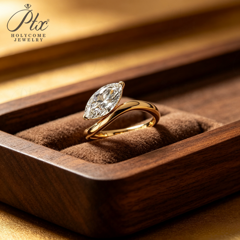 1-2ct Marquise Lab Grown Diamond Ring D Color VVS1 14K Gold Plated IGI - Image 4