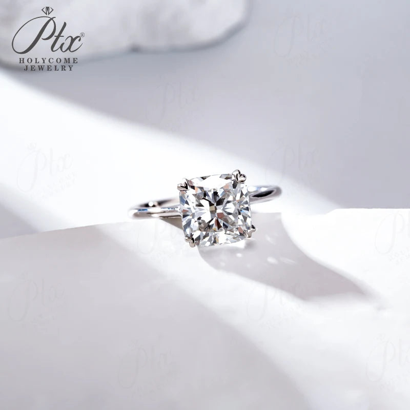 1ct Cushion Lab Grown Diamond Ring D Color VVS1 925 Sterling Silver GRA - Image 2