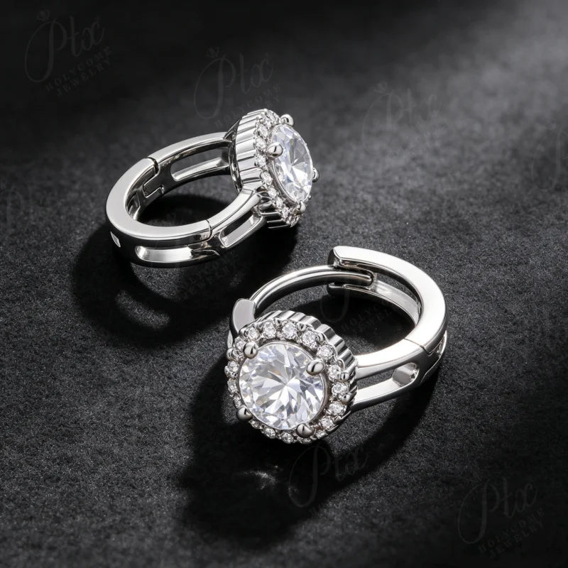 12ct Round Moissanite Stud Earrings D Color VVS1 925 Sterling Silver GRA - Image 5