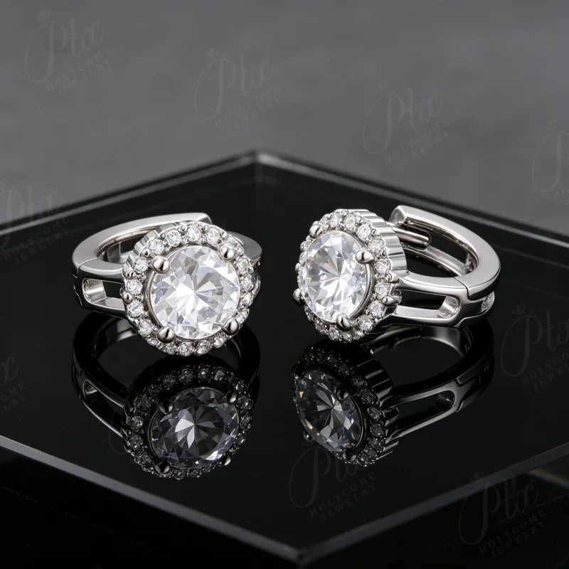 12ct Round Moissanite Stud Earrings D Color VVS1 925 Sterling Silver GRA - Image 6