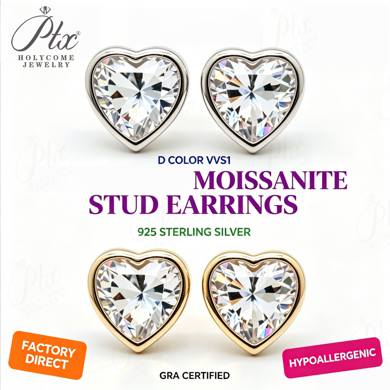 1-4ct Heart Moissanite Stud Earrings D Color VVS1 925 Sterling Silver GRA - Image 2