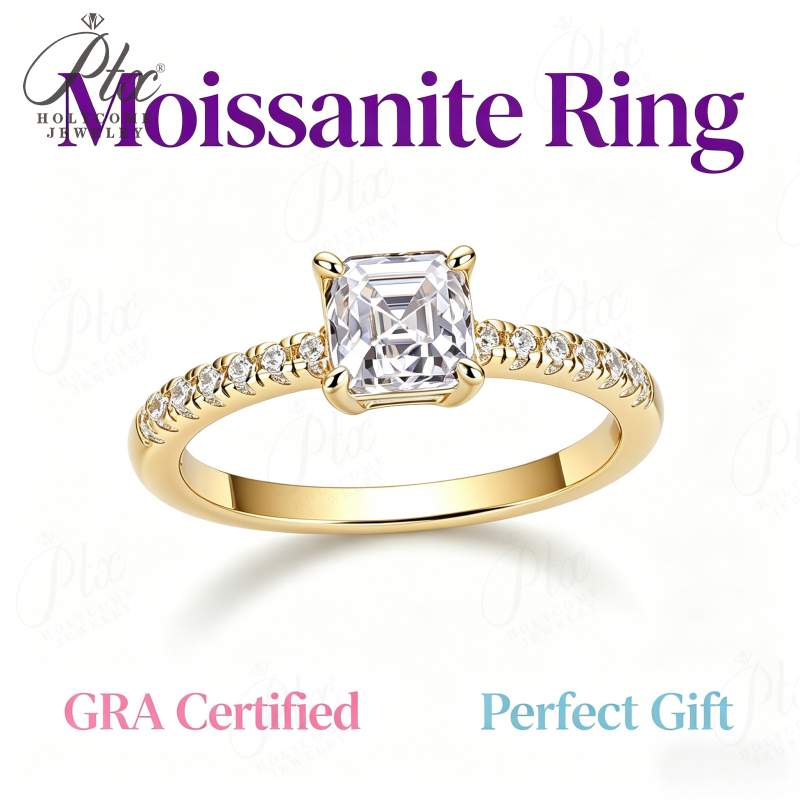 1ct Asscher Moissanite Ring D Color VVS1 925 Sterling Silver GRA