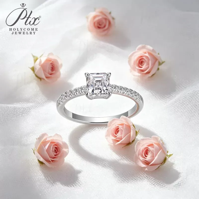 1ct Asscher Moissanite Ring D Color VVS1 925 Sterling Silver GRA - Image 4