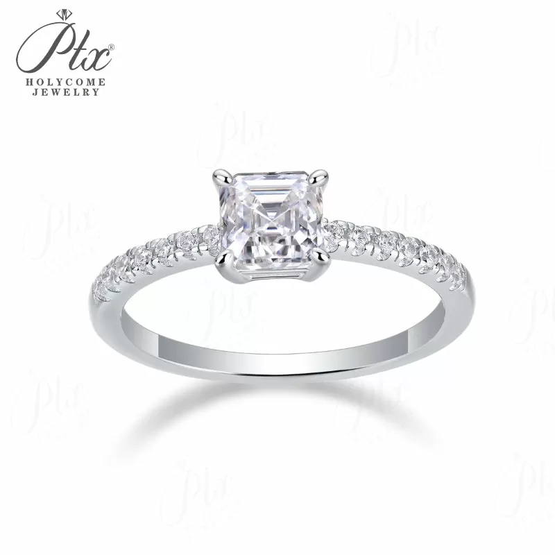 1ct Asscher Moissanite Ring D Color VVS1 925 Sterling Silver GRA - Image 5