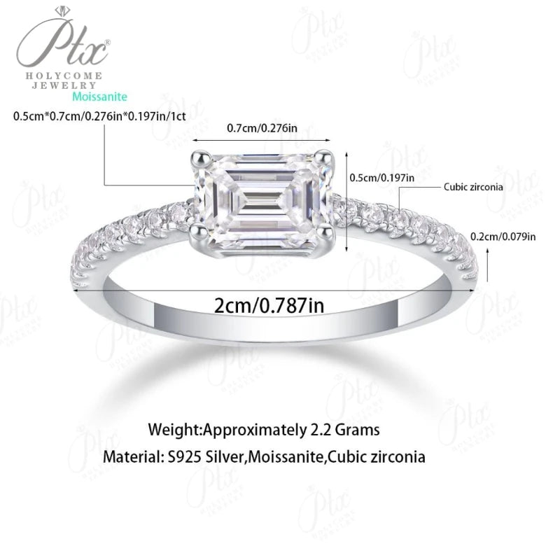 1ct Emerald Moissanite Ring D Color VVS1 925 Sterling Silver GRA - Image 6