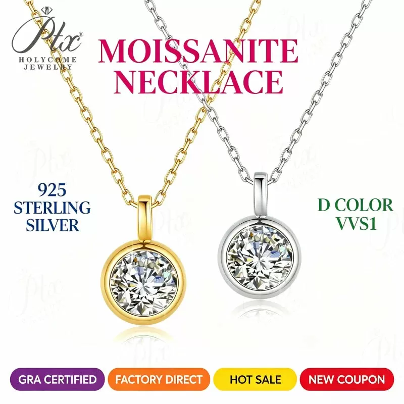 1ct Round Moissanite Pendant Necklace D Color VVS1 925 Sterling Silver GRA - Image 2