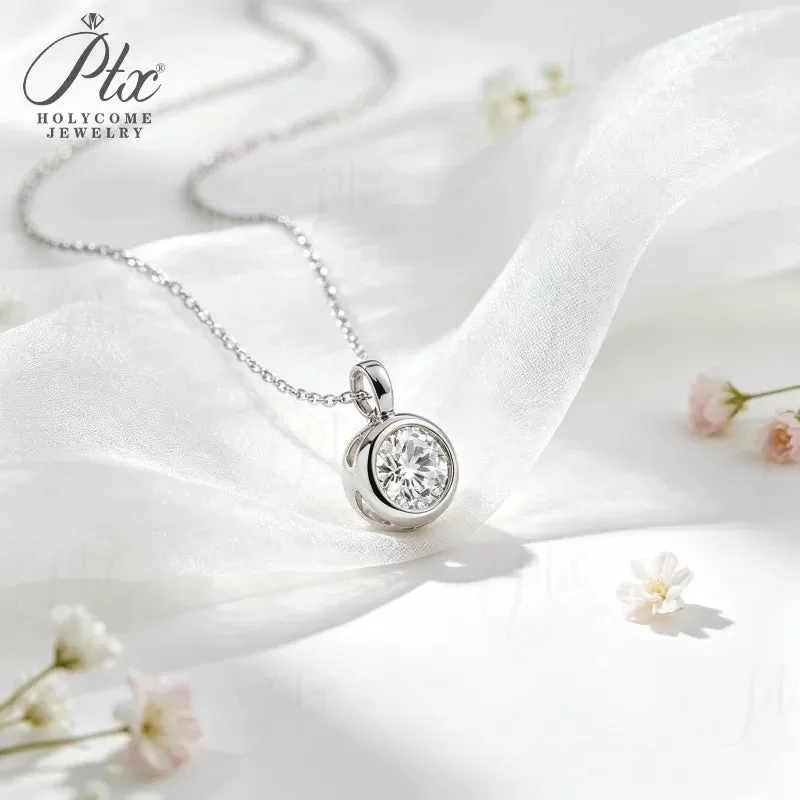 1ct Round Moissanite Pendant Necklace D Color VVS1 925 Sterling Silver GRA - Image 3