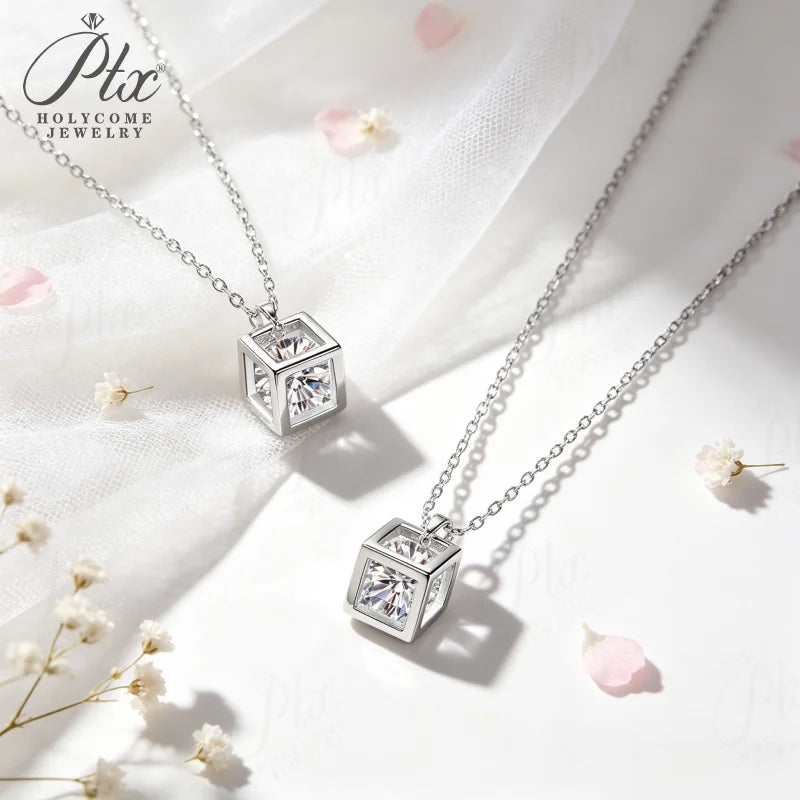 0.5-1ct Round Moissanite Pendant Necklace D Color VVS1 925 Sterling Silver GRA