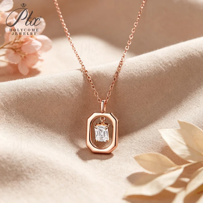1ct Emerald Moissanite Pendant Necklace D Color VVS1 925 Sterling Silver GRA - Image 2