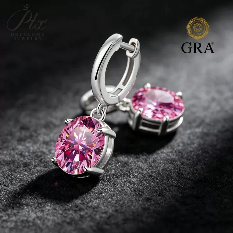 24ct Round Moissanite Stud Earrings D Color VVS1 925 Sterling Silver GRA - Image 4