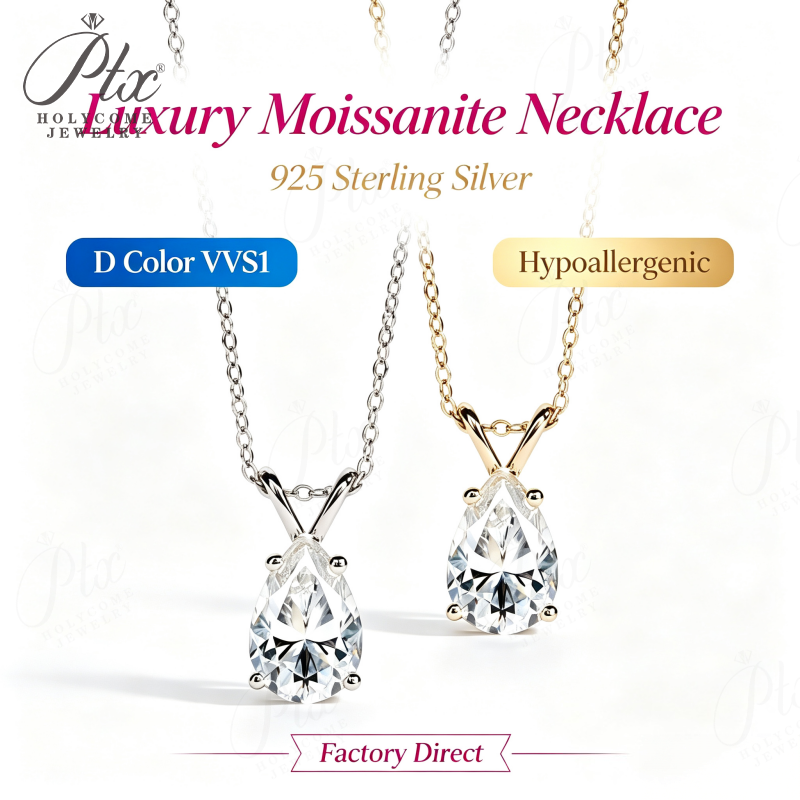 2-5ct Round Moissanite Pendant Necklace D Color VVS1 925 Sterling Silver GRA