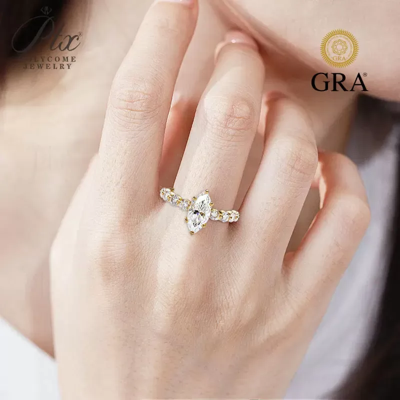 2ct Marquise Moissanite Ring D Color VVS1 925 Sterling Silver GRA - Image 3
