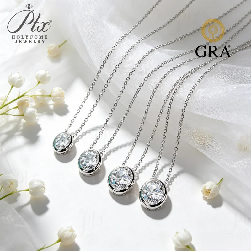 0.5-3ct Round Moissanite Pendant Necklace D Color VVS1 925 Sterling Silver GRA