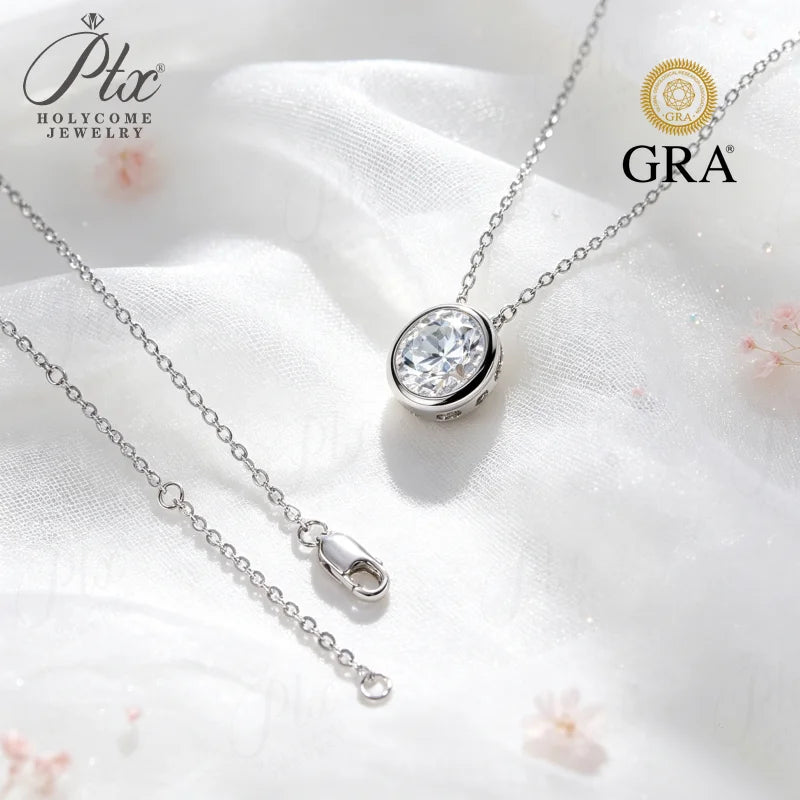 0.5-3ct Round Moissanite Pendant Necklace D Color VVS1 925 Sterling Silver GRA - Image 4
