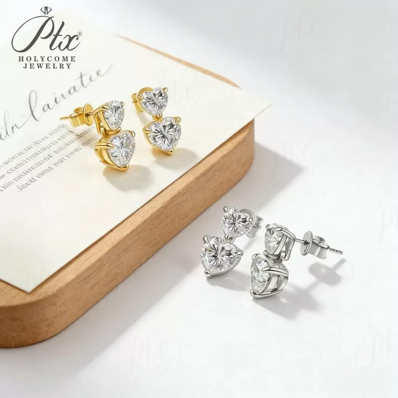 3ct Heart Moissanite Stud Earrings D Color VVS1 925 Sterling Silver GRA - Image 2