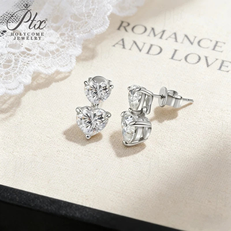 3ct Heart Moissanite Stud Earrings D Color VVS1 925 Sterling Silver GRA - Image 3
