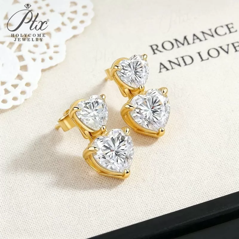 3ct Heart Moissanite Stud Earrings D Color VVS1 925 Sterling Silver GRA - Image 4
