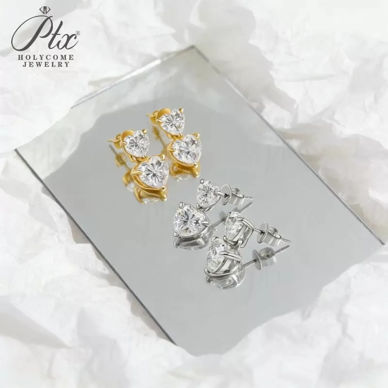3ct Heart Moissanite Stud Earrings D Color VVS1 925 Sterling Silver GRA - Image 5