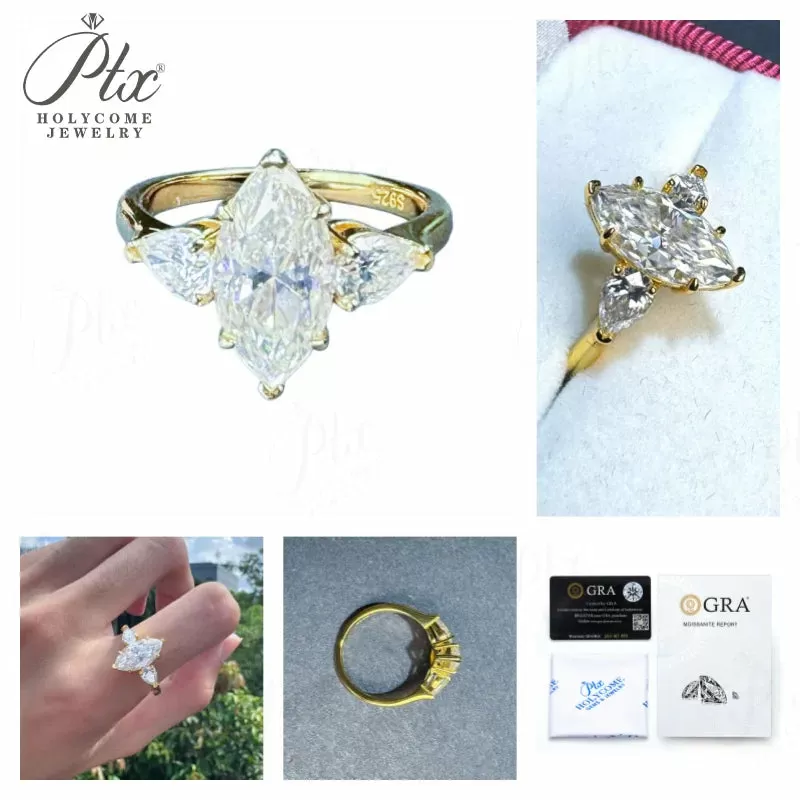 3ct Marquise Moissanite Ring D Color VVS1 925 Sterling Silver GRA - Image 2