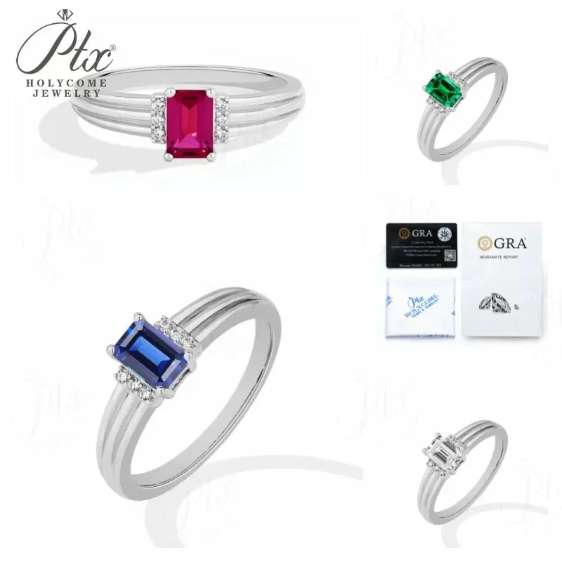 1ct Emerald Moissanite Ring D Color VVS1 925 Sterling Silver GRA