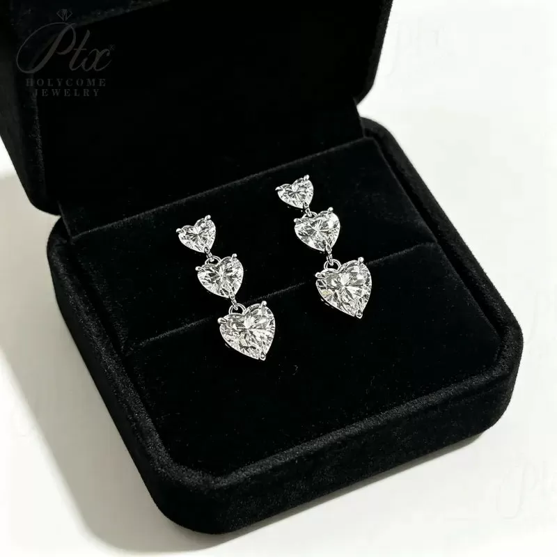 5ct Heart Moissanite Stud Earrings D Color VVS1 925 Sterling Silver GRA