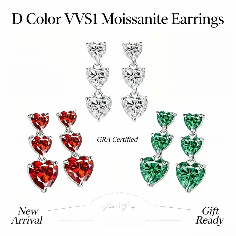 5ct Heart Moissanite Stud Earrings D Color VVS1 925 Sterling Silver GRA - Image 2