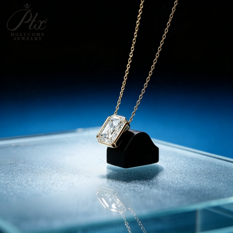 12ct Radiant Lab Grown Diamond Pendant Necklace D Color VVS1 14K Gold Plated IGI