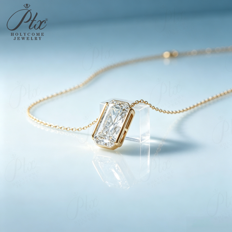 12ct Radiant Lab Grown Diamond Pendant Necklace D Color VVS1 14K Gold Plated IGI - Image 2