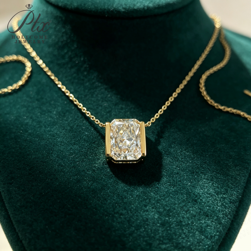12ct Radiant Lab Grown Diamond Pendant Necklace D Color VVS1 14K Gold Plated IGI - Image 3