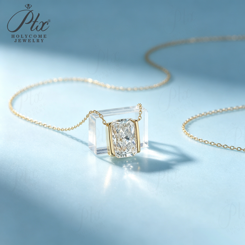 12ct Radiant Lab Grown Diamond Pendant Necklace D Color VVS1 14K Gold Plated IGI - Image 4
