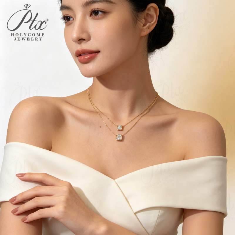 12ct Radiant Lab Grown Diamond Pendant Necklace D Color VVS1 14K Gold Plated IGI - Image 5