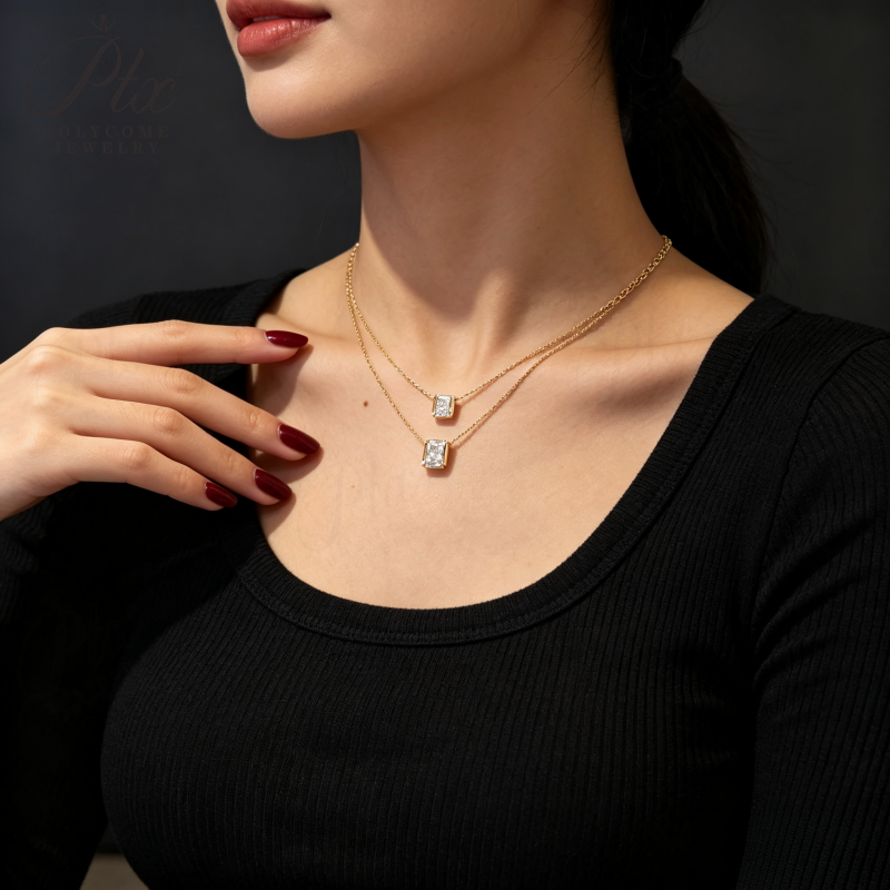 12ct Radiant Lab Grown Diamond Pendant Necklace D Color VVS1 14K Gold Plated IGI - Image 6