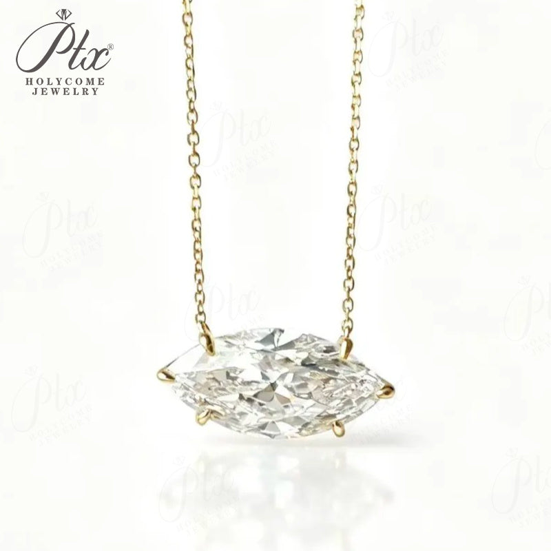 123ct Marquise Lab Grown Diamond Pendant Necklace D Color VVS1 14K Gold Plated IGI - Image 3
