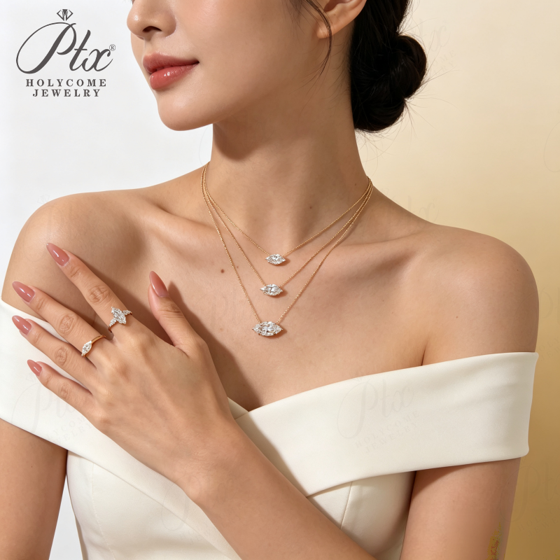 123ct Marquise Lab Grown Diamond Pendant Necklace D Color VVS1 14K Gold Plated IGI - Image 8