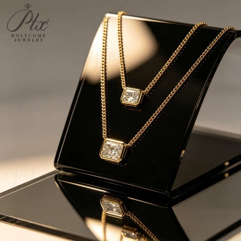 123ct Radiant Lab Grown Diamond Pendant Necklace D Color VVS1 14K Gold Plated IGI