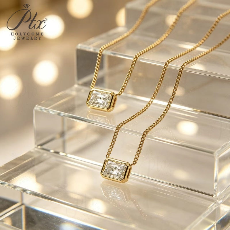 123ct Radiant Lab Grown Diamond Pendant Necklace D Color VVS1 14K Gold Plated IGI - Image 2